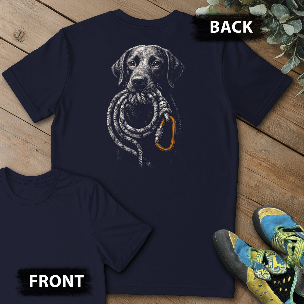 Good Doggo Backprint Tee in Navy — flat lay mockup