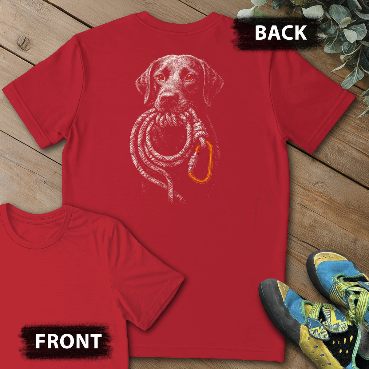 Good Doggo Backprint Tee in Red — flat lay mockup