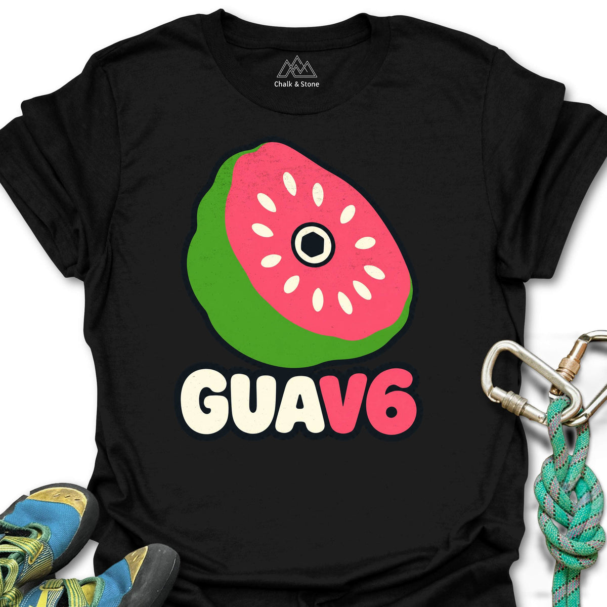 GUAV6 Guava Hold Tee in Black — flat lay mockup