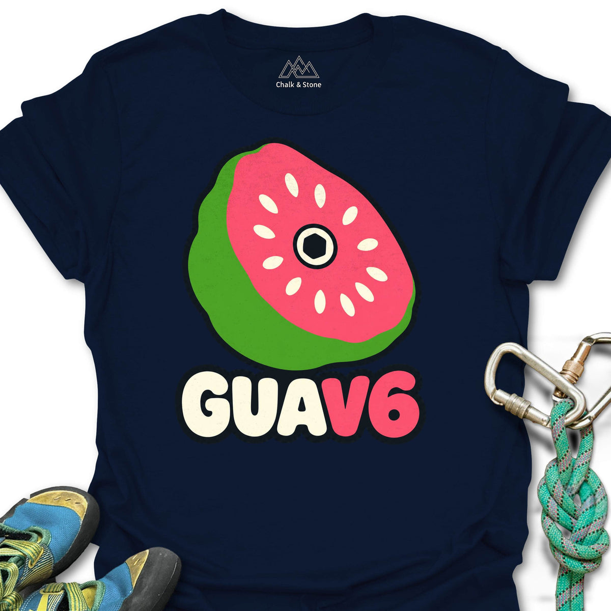 GUAV6 Guava Hold Tee in Navy — flat lay mockup