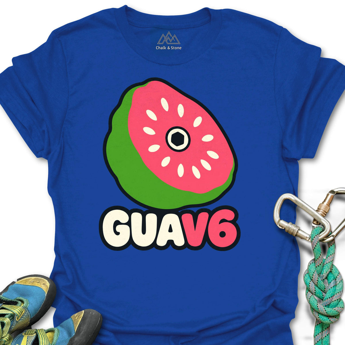 GUAV6 Guava Hold Tee in Royal — flat lay mockup