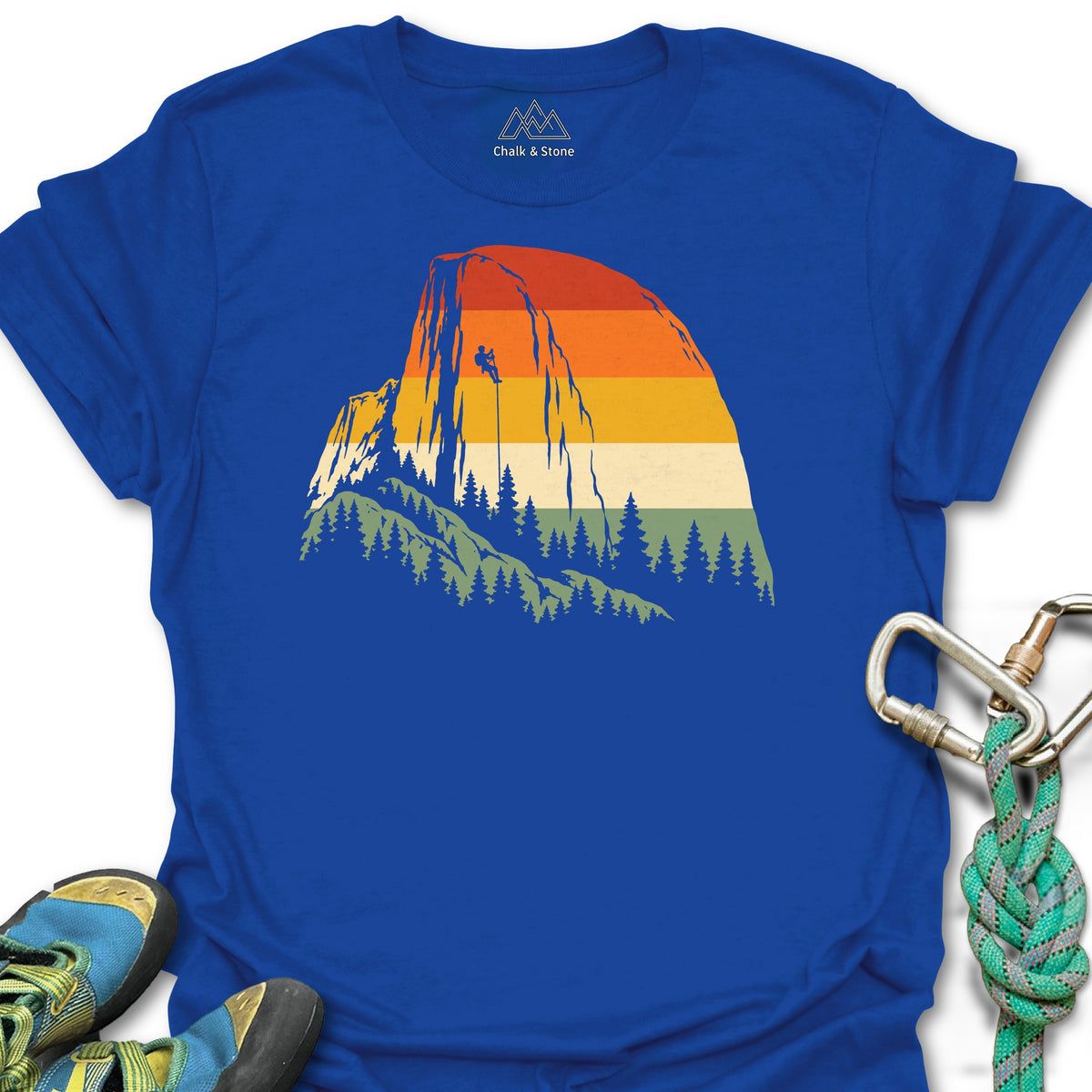 Half Dome Retro Stripes Tee in Royal — flat lay mockup