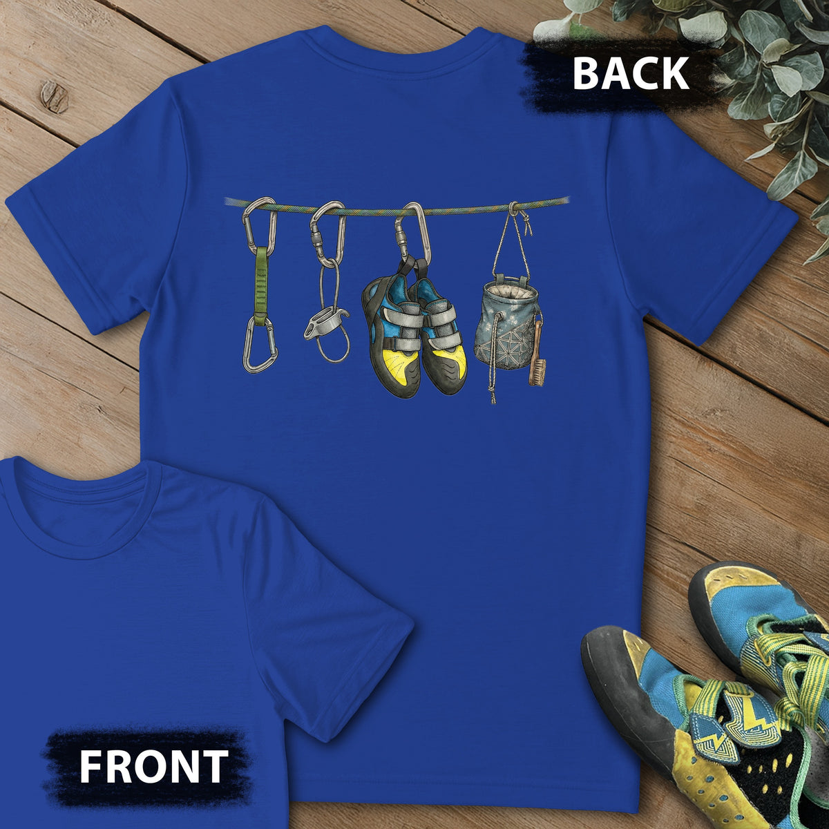 Hanging Equipment Naturalist Backprint Tee in Royal — flat lay mockup