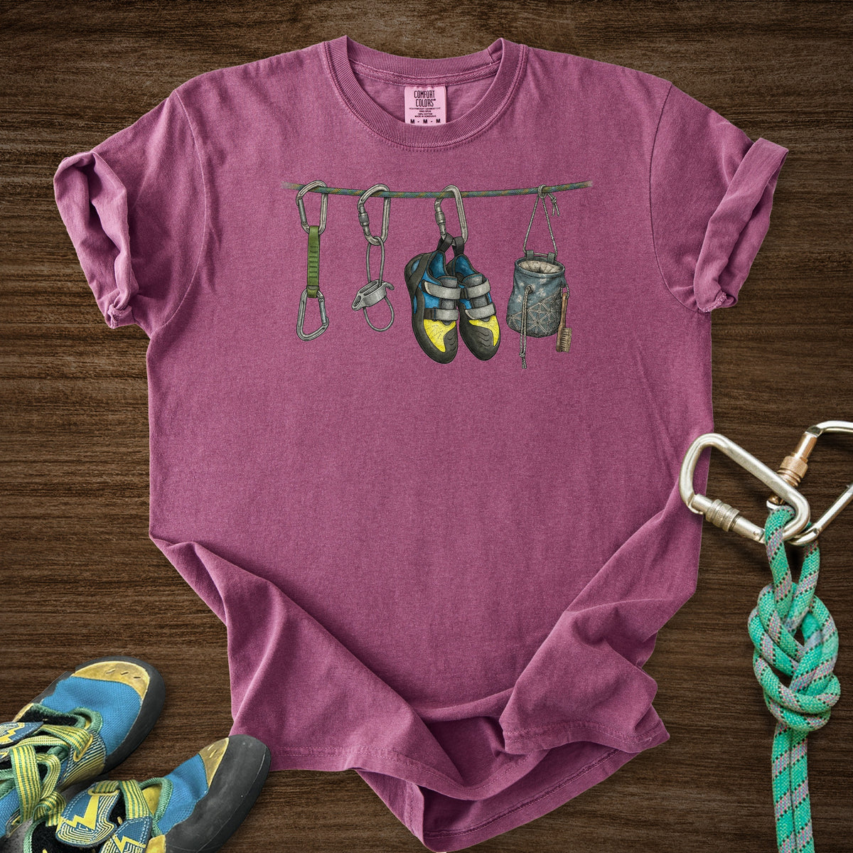 Hanging Equipment Naturalist Premium in Berry — flat lay mockup