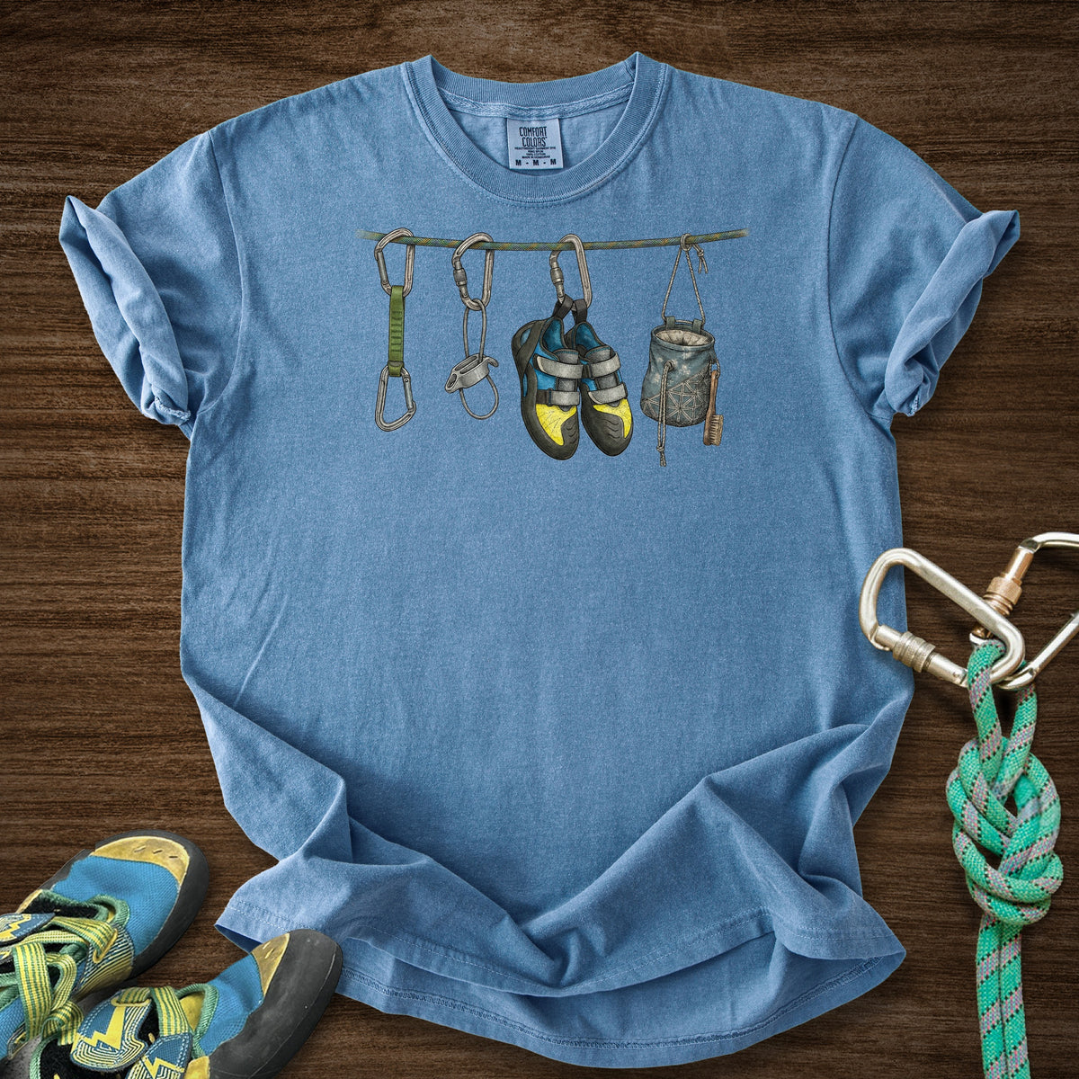 Hanging Equipment Naturalist Premium in Blue Jean — flat lay mockup