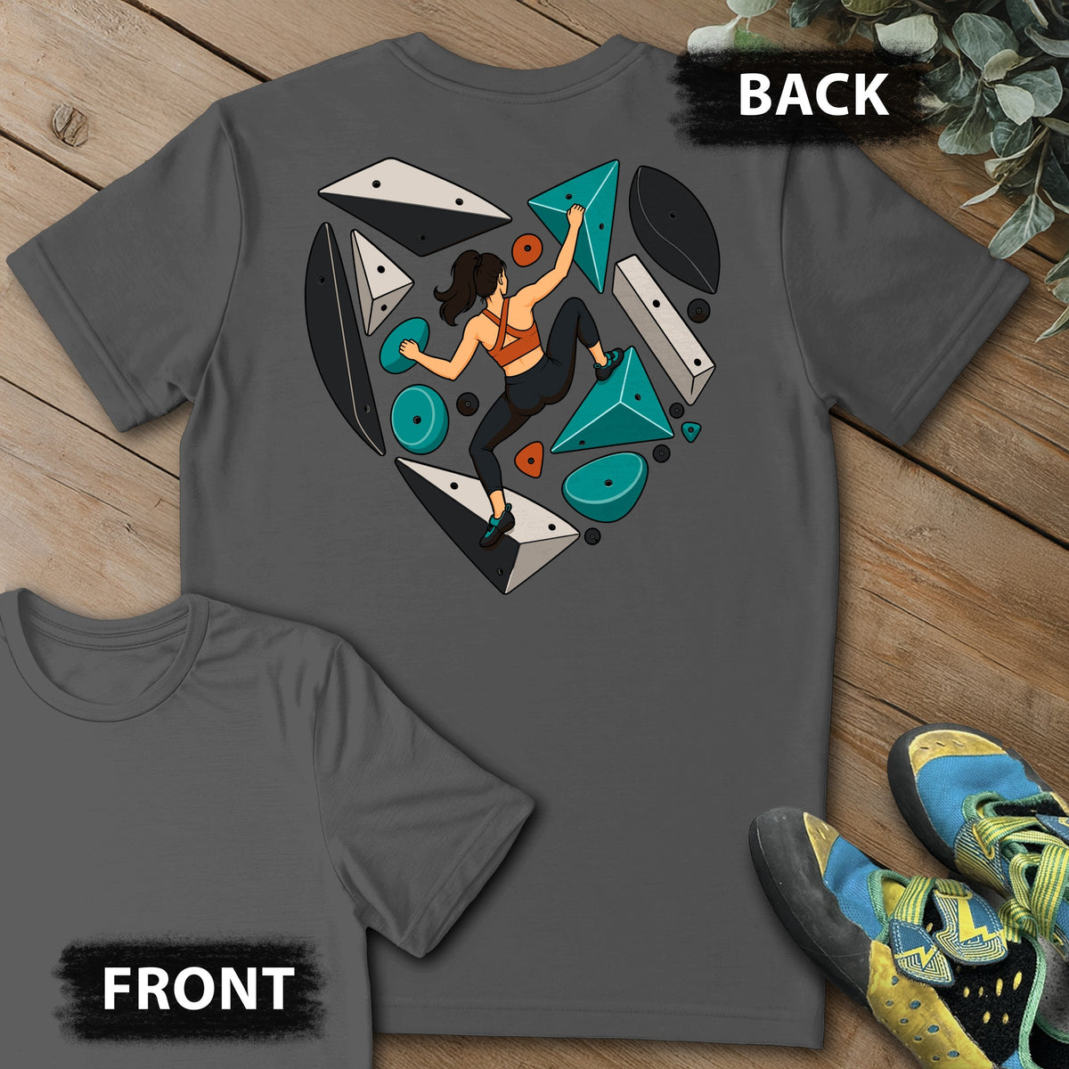 Heart Spray Wall Backprint Tee in Charcoal — flat lay mockup