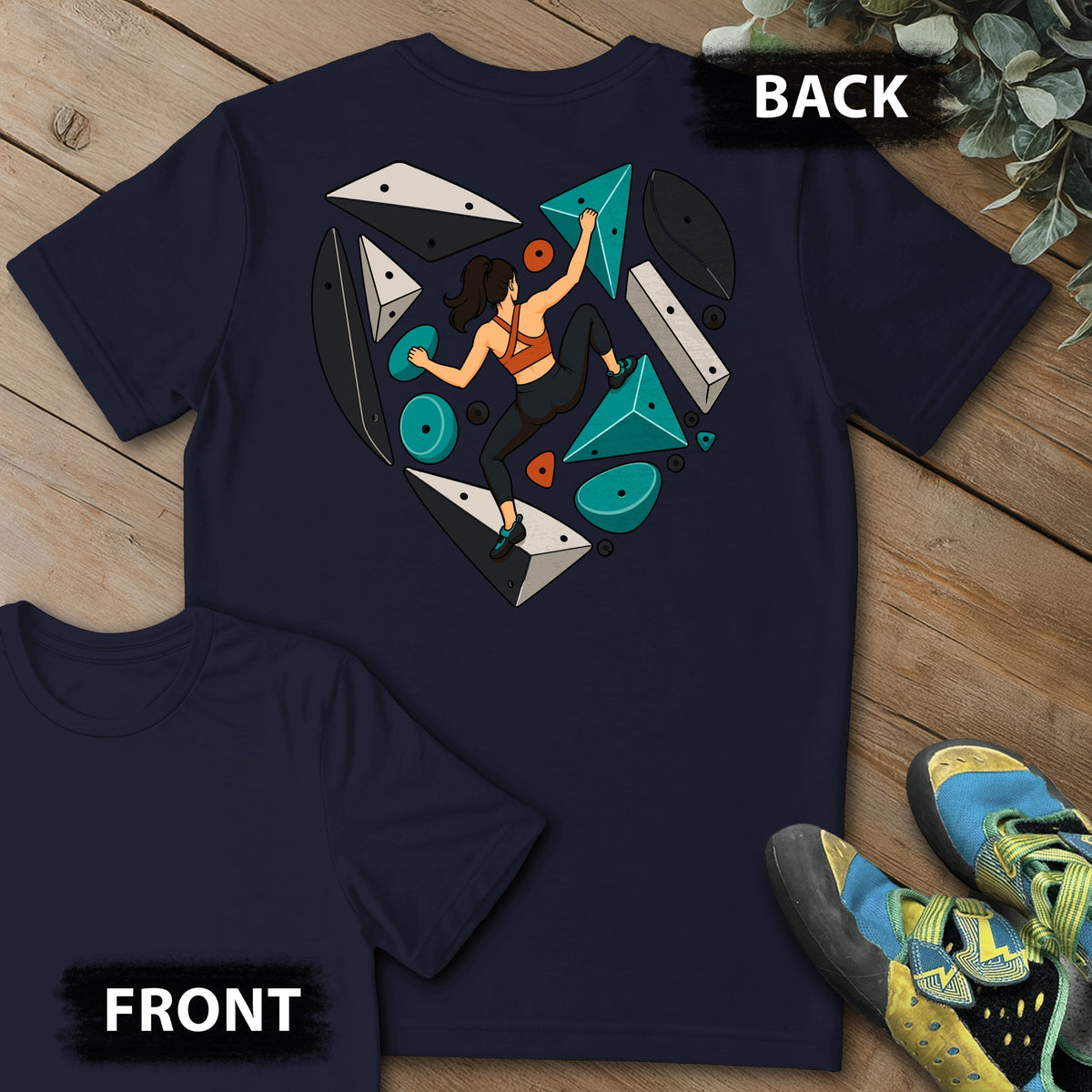 Heart Spray Wall Backprint Tee in Navy — flat lay mockup