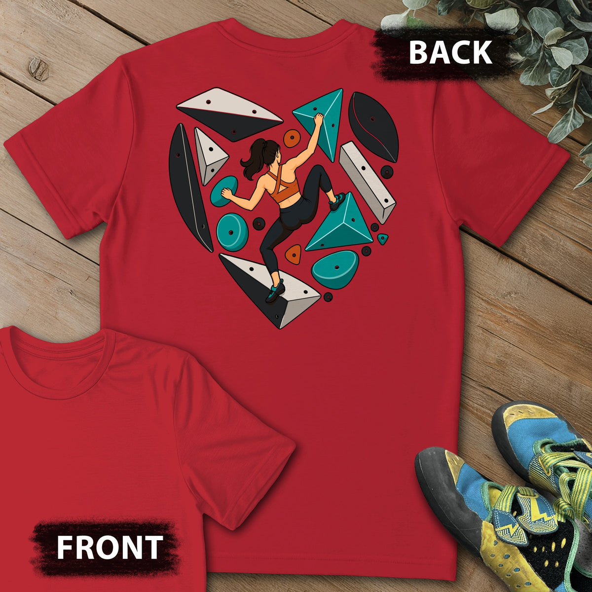 Heart Spray Wall Backprint Tee in Red — flat lay mockup