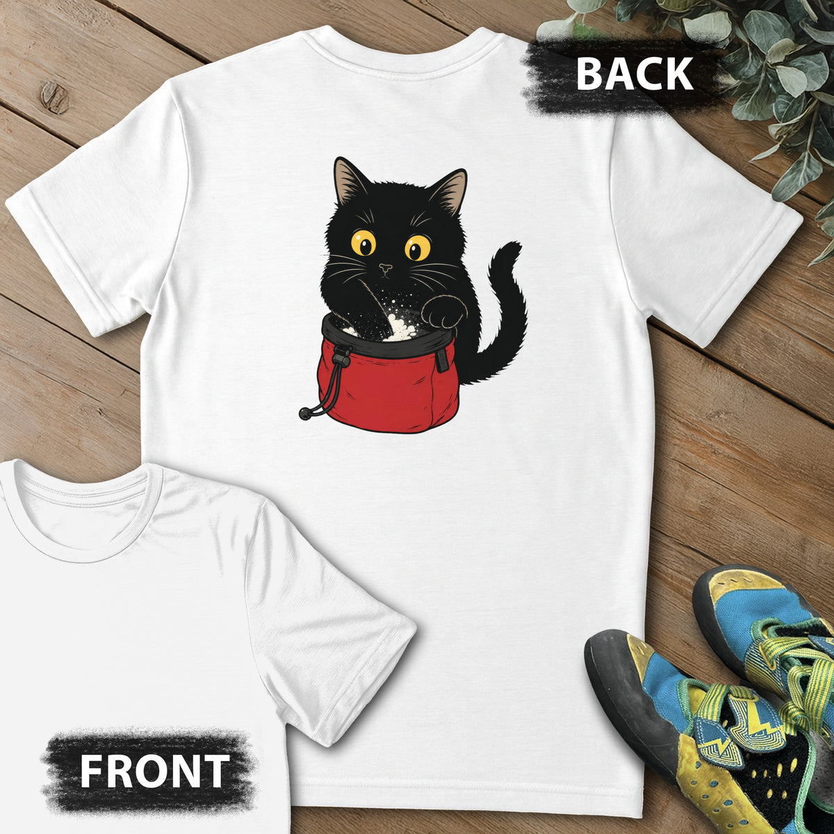 I Haz Chalk Backprint Tee in White — flat lay mockup