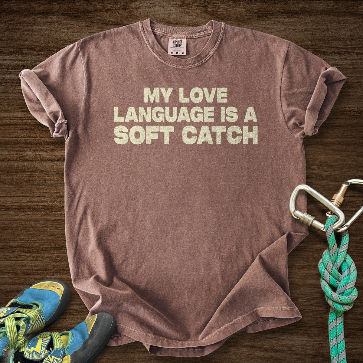 Love Soft Catch Premium in Espresso — flat lay mockup