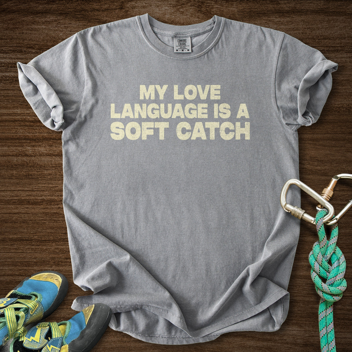 Love Soft Catch Premium in Grey — flat lay mockup