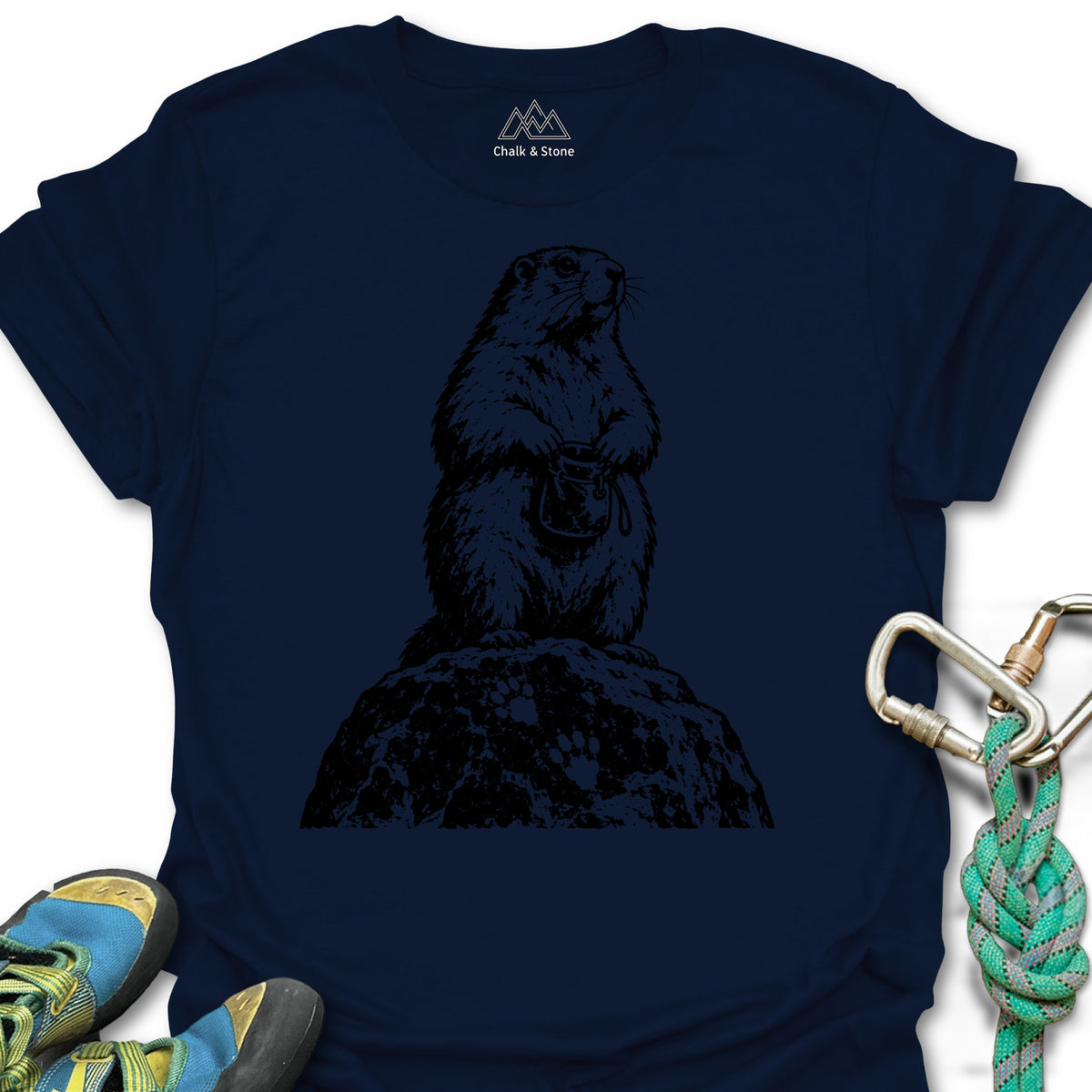 Marmot Lookout Stamp Tee in Navy — flat lay mockup