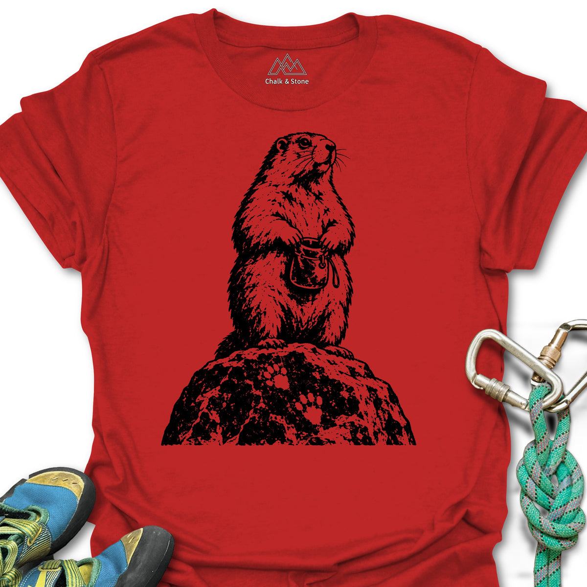 Marmot Lookout Stamp Tee in Red — flat lay mockup