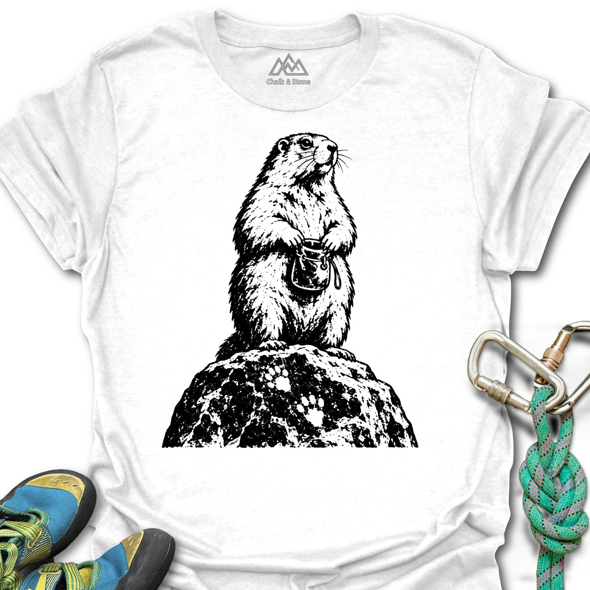 Marmot Lookout Stamp Tee in White — flat lay mockup