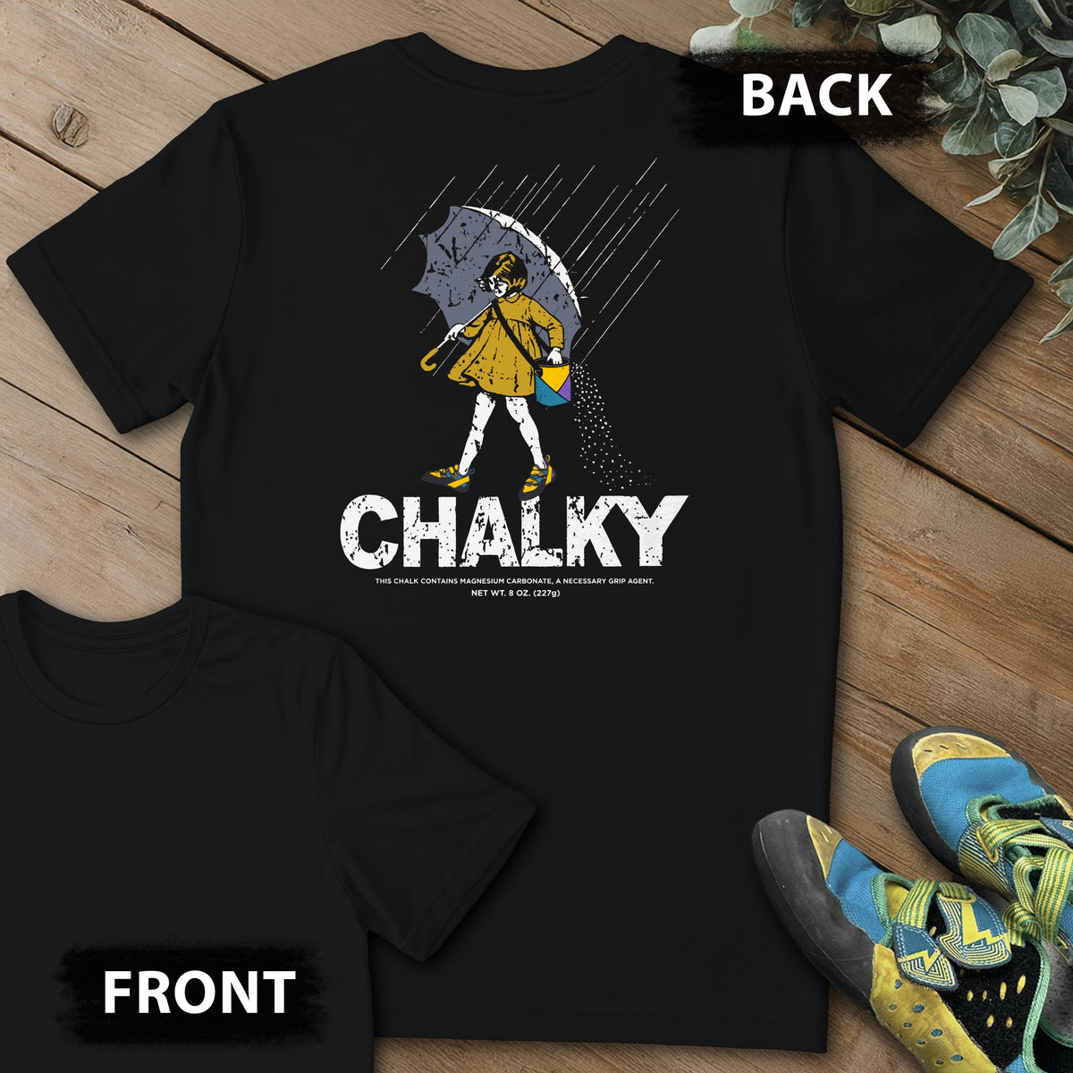 Morton Chalky Backprint Tee in Black — flat lay mockup