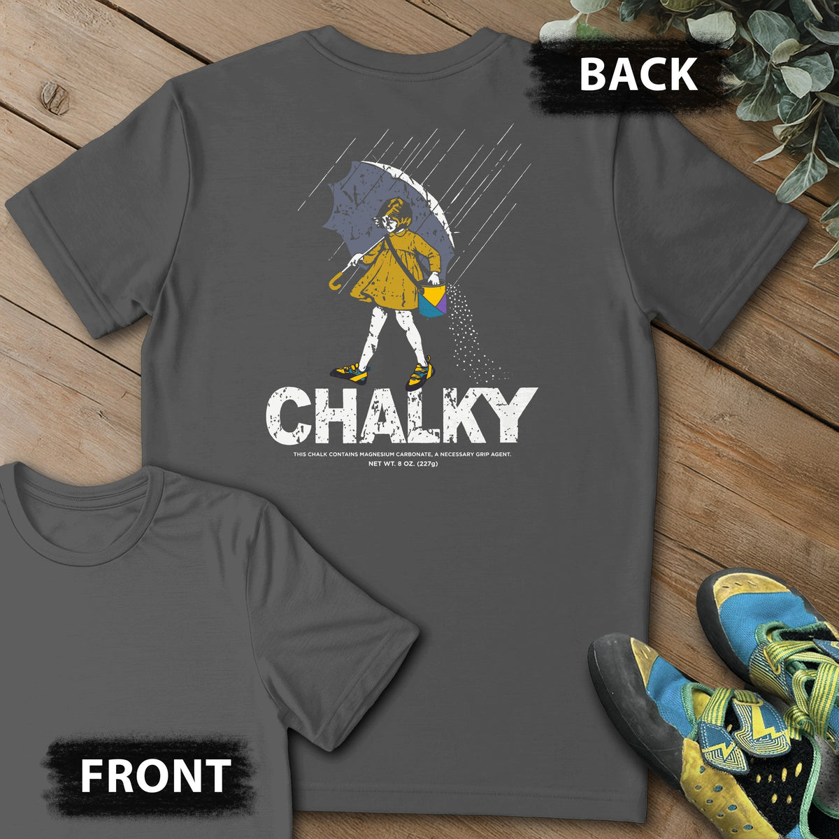 Morton Chalky Backprint Tee in Charcoal — flat lay mockup