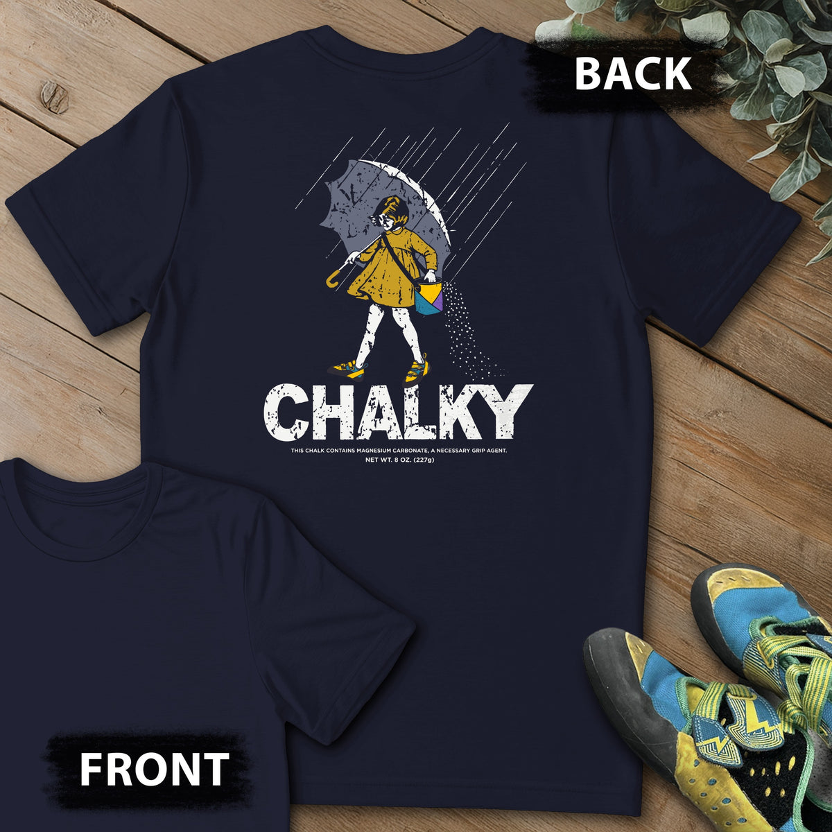 Morton Chalky Backprint Tee in Navy — flat lay mockup