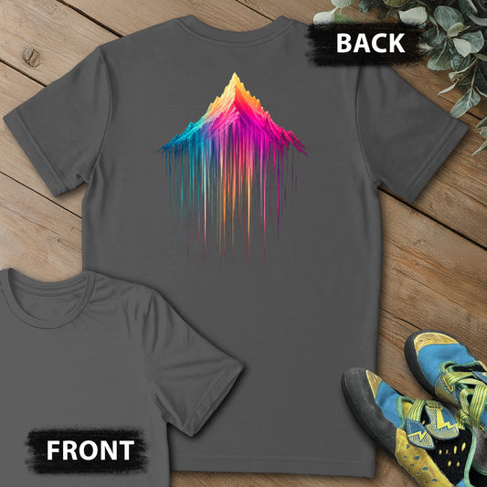 Mountain Showers Backprint Tee in Charcoal — flat lay mockup