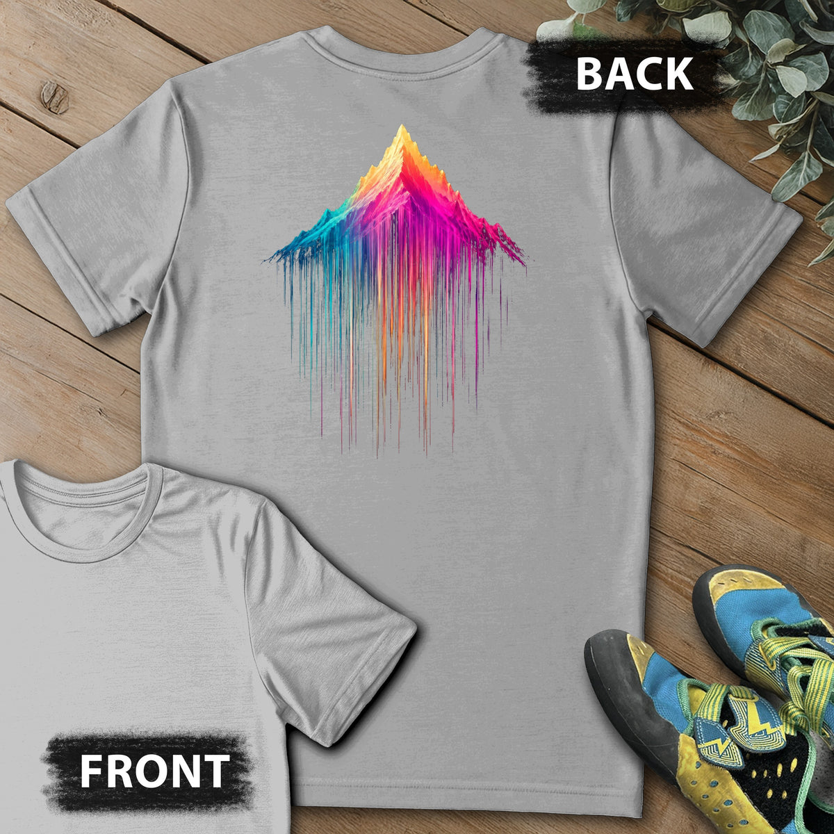 Mountain Showers Backprint Tee in Sport Grey — flat lay mockup