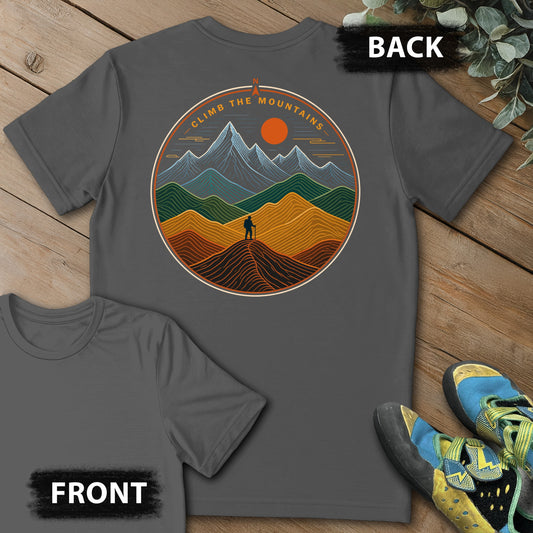 Mtns Point North Backprint Tee in Charcoal — flat lay mockup