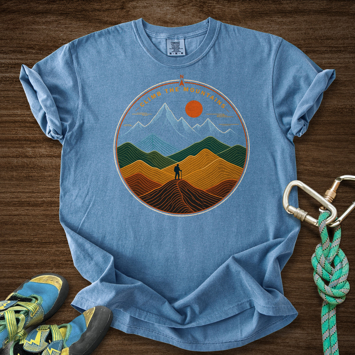 Mtns Point North Premium in Blue Jean — flat lay mockup