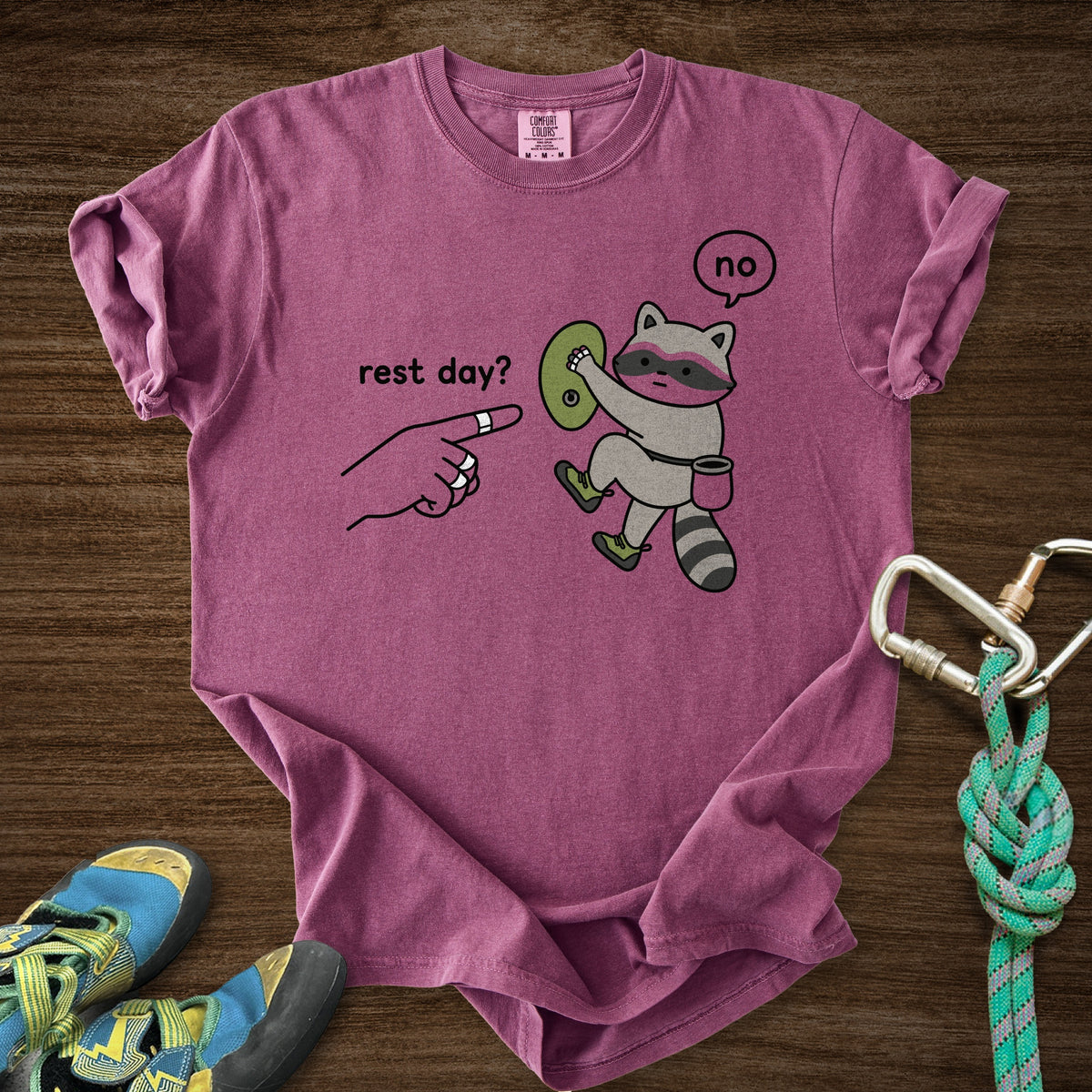 No To Rest Day Premium in Berry — flat lay mockup