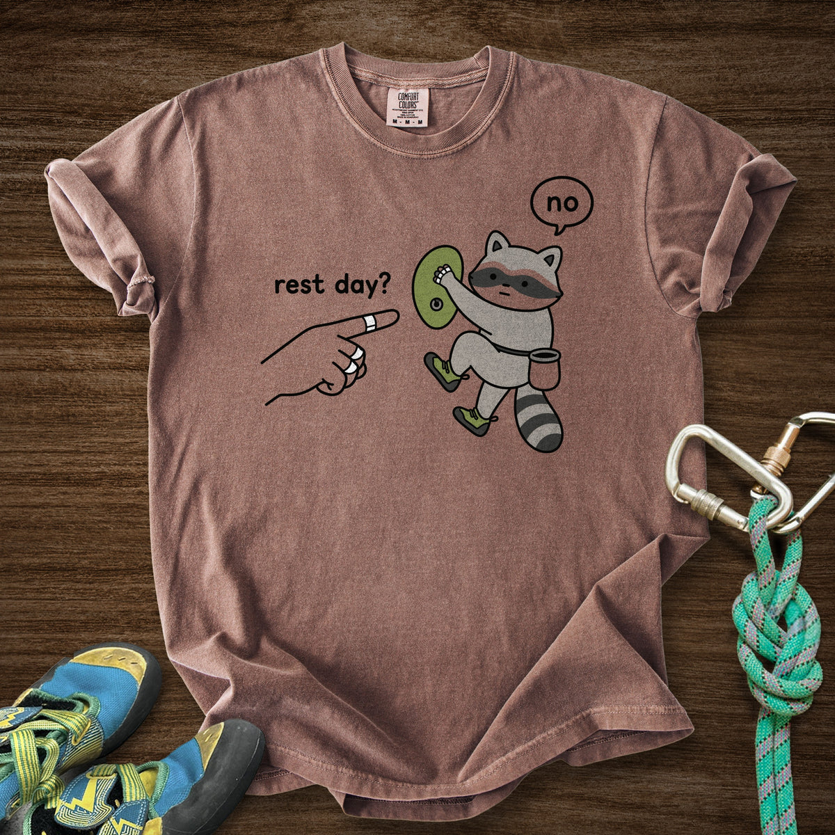 No To Rest Day Premium in Espresso — flat lay mockup