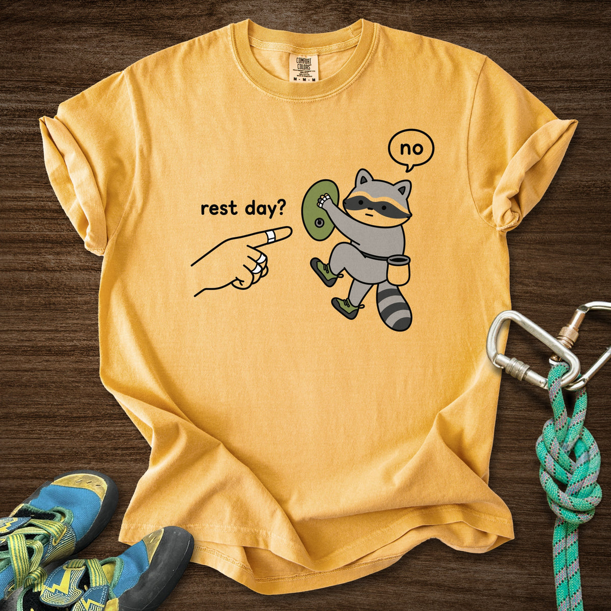 No To Rest Day Premium in Mustard — flat lay mockup