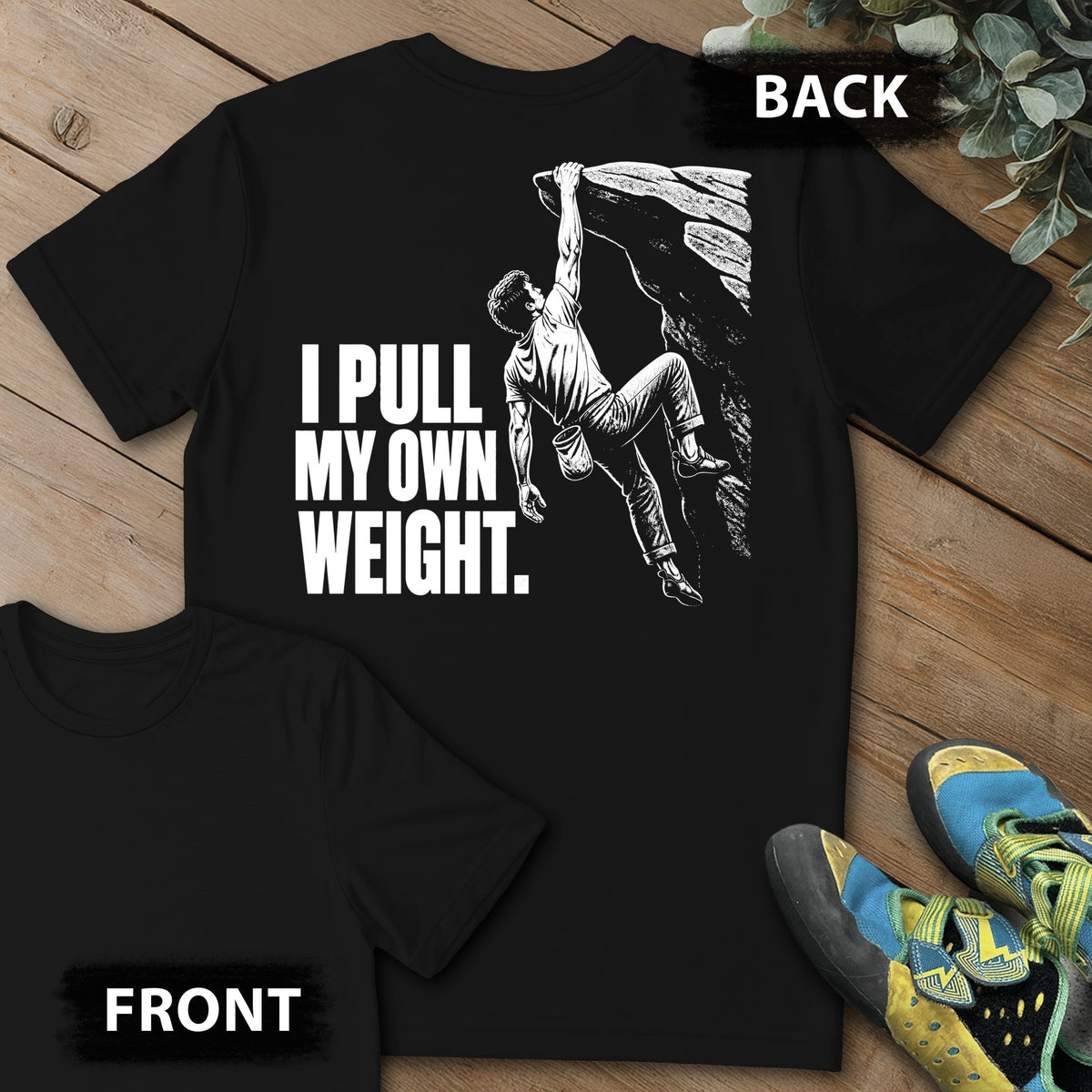 Own Weight Backprint Tee in Black — flat lay mockup