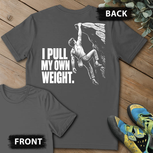 Own Weight Backprint Tee in Charcoal — flat lay mockup