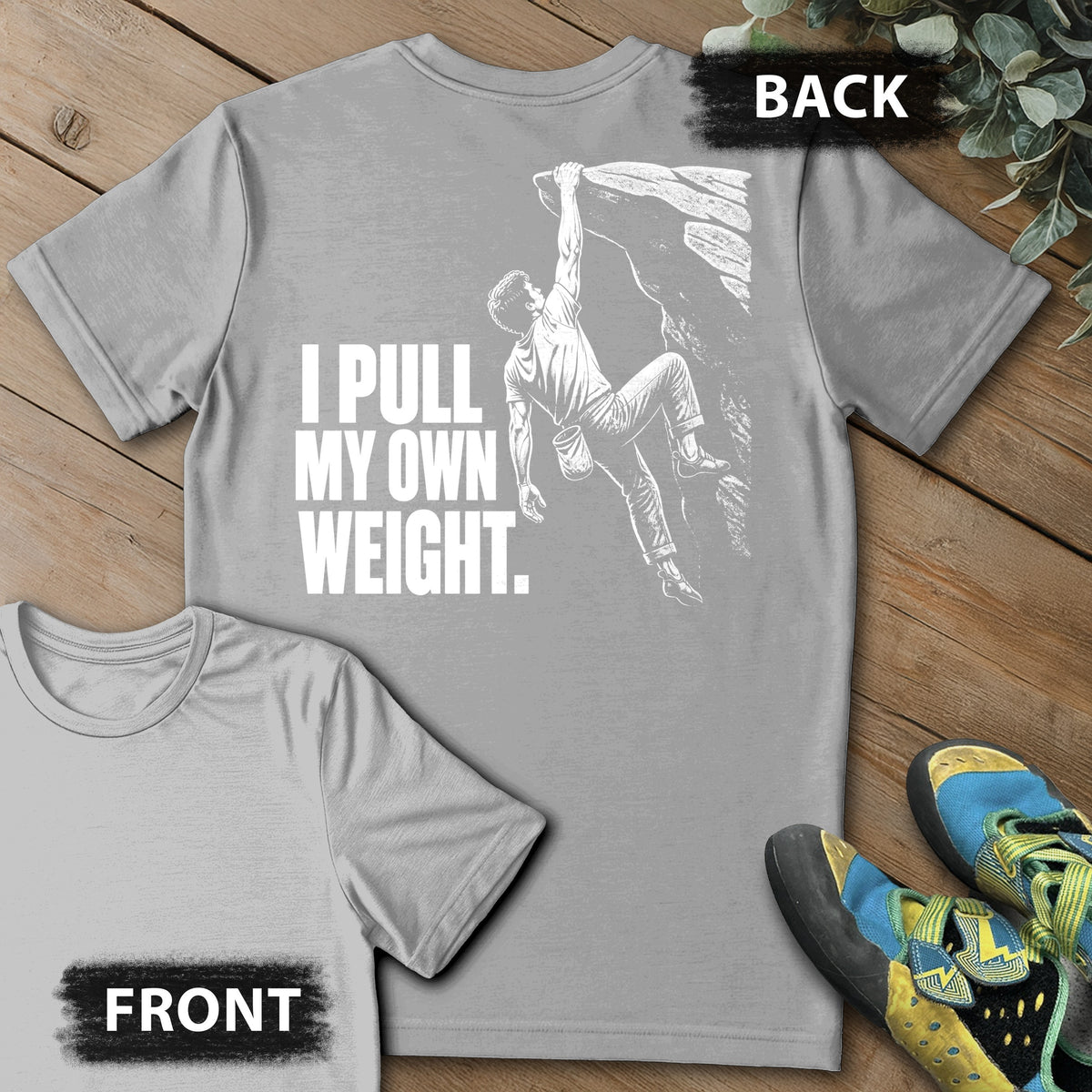 Own Weight Backprint Tee in Sport Grey — flat lay mockup