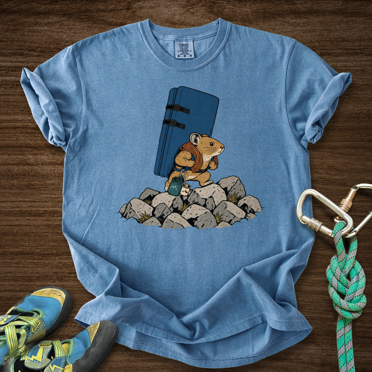 Pika Approach Premium in Blue Jean — flat lay mockup