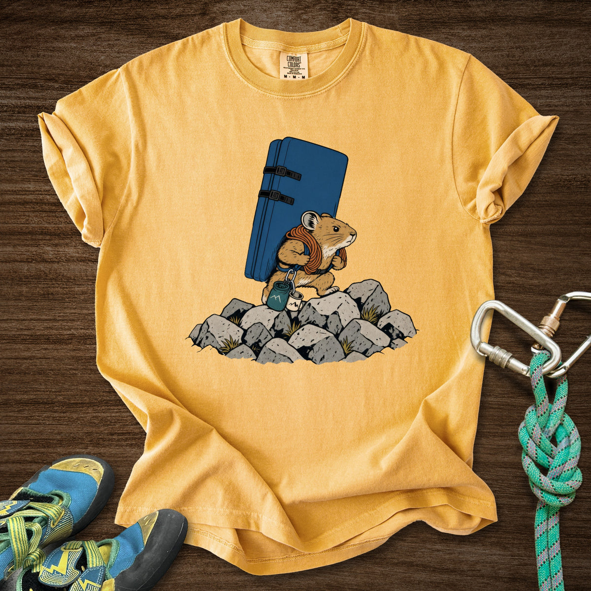 Pika Approach Premium in Mustard — flat lay mockup
