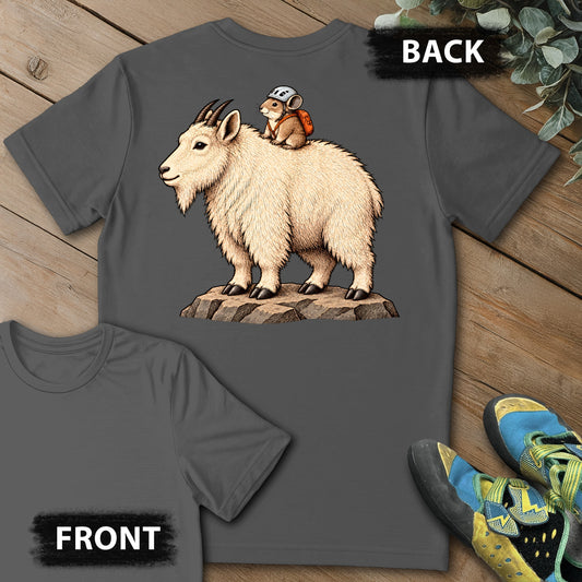 Pika On A Ride Backprint Tee in Charcoal — flat lay mockup