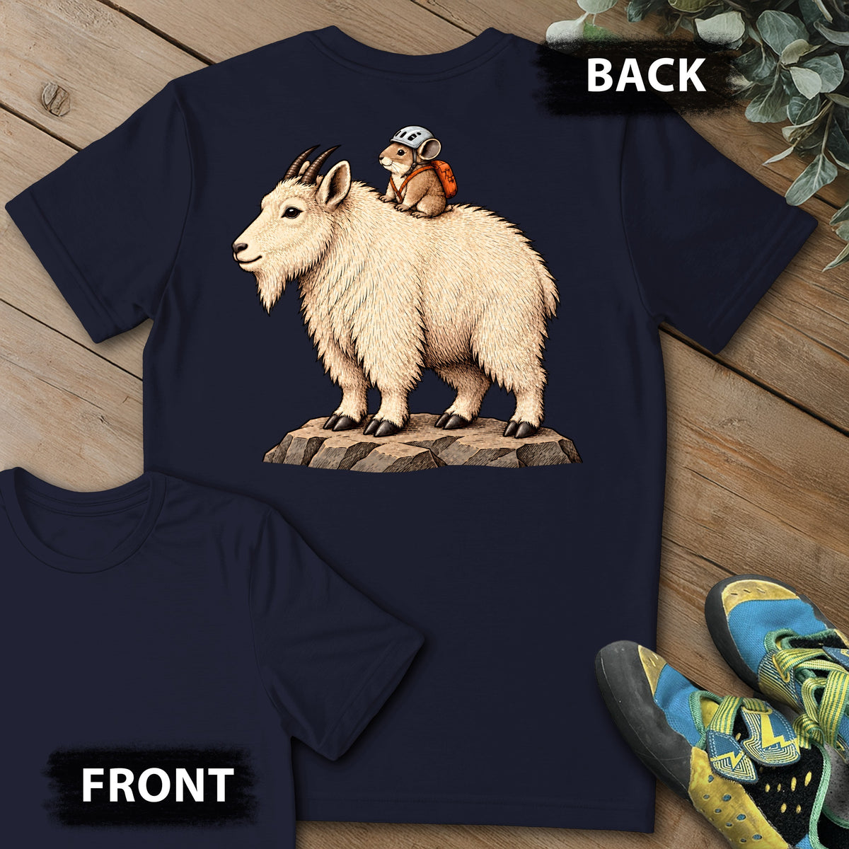 Pika On A Ride Backprint Tee in Navy — flat lay mockup