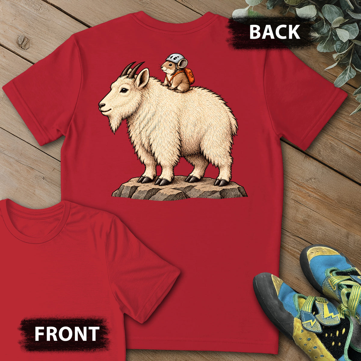 Pika On A Ride Backprint Tee in Red — flat lay mockup