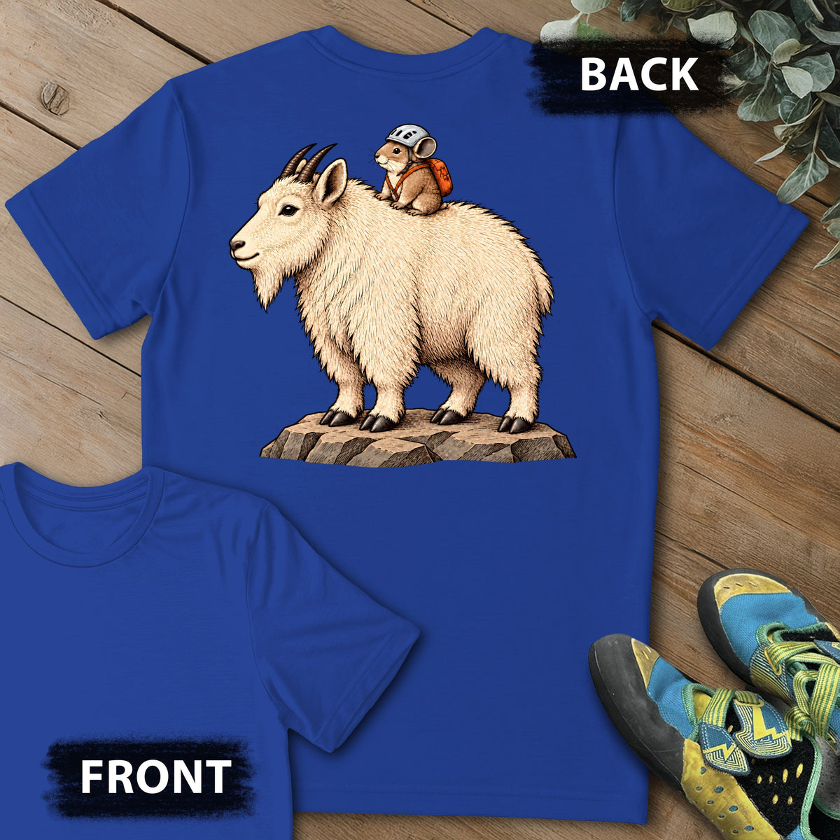 Pika On A Ride Backprint Tee in Royal — flat lay mockup