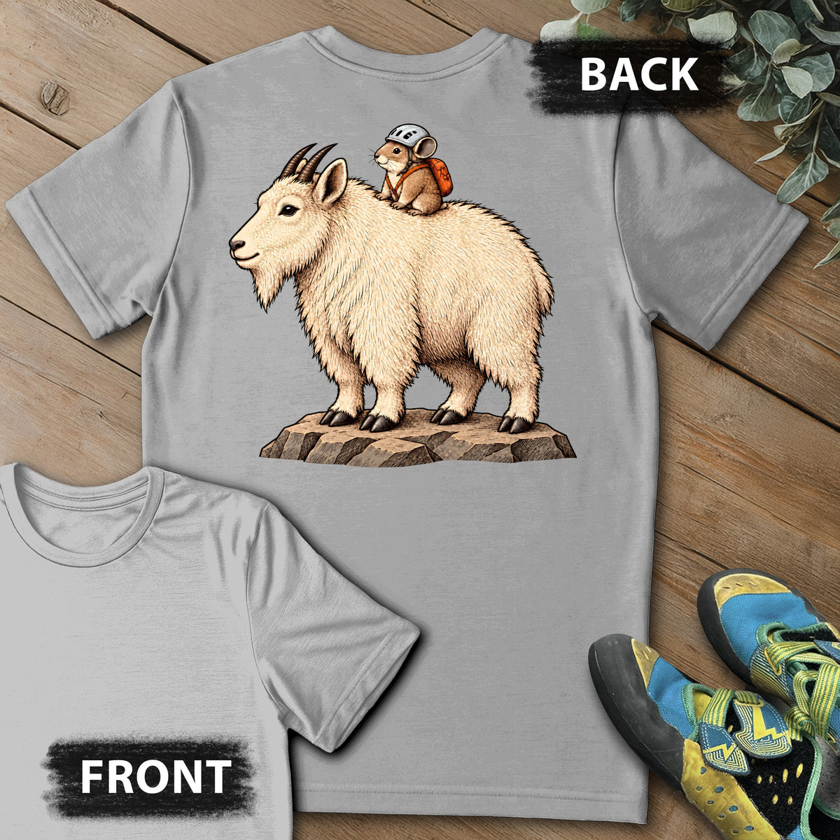 Pika On A Ride Backprint Tee in Sport Grey — flat lay mockup
