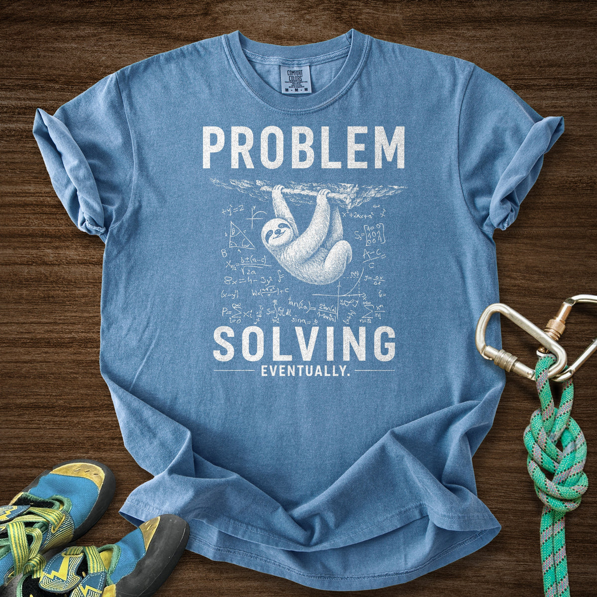 Problem Solving Eventually Premium in Blue Jean — flat lay mockup