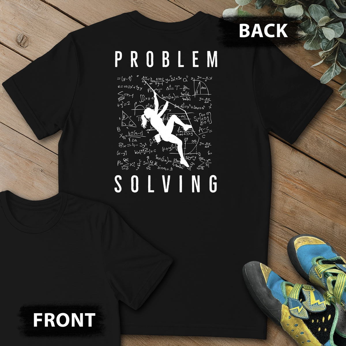 Problem Solving Girl Crusher Backprint Tee in Black — flat lay mockup