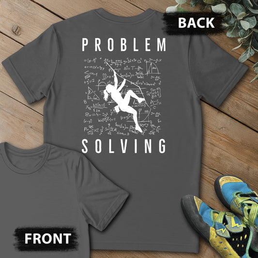 Problem Solving Girl Crusher Backprint Tee in Charcoal — flat lay mockup