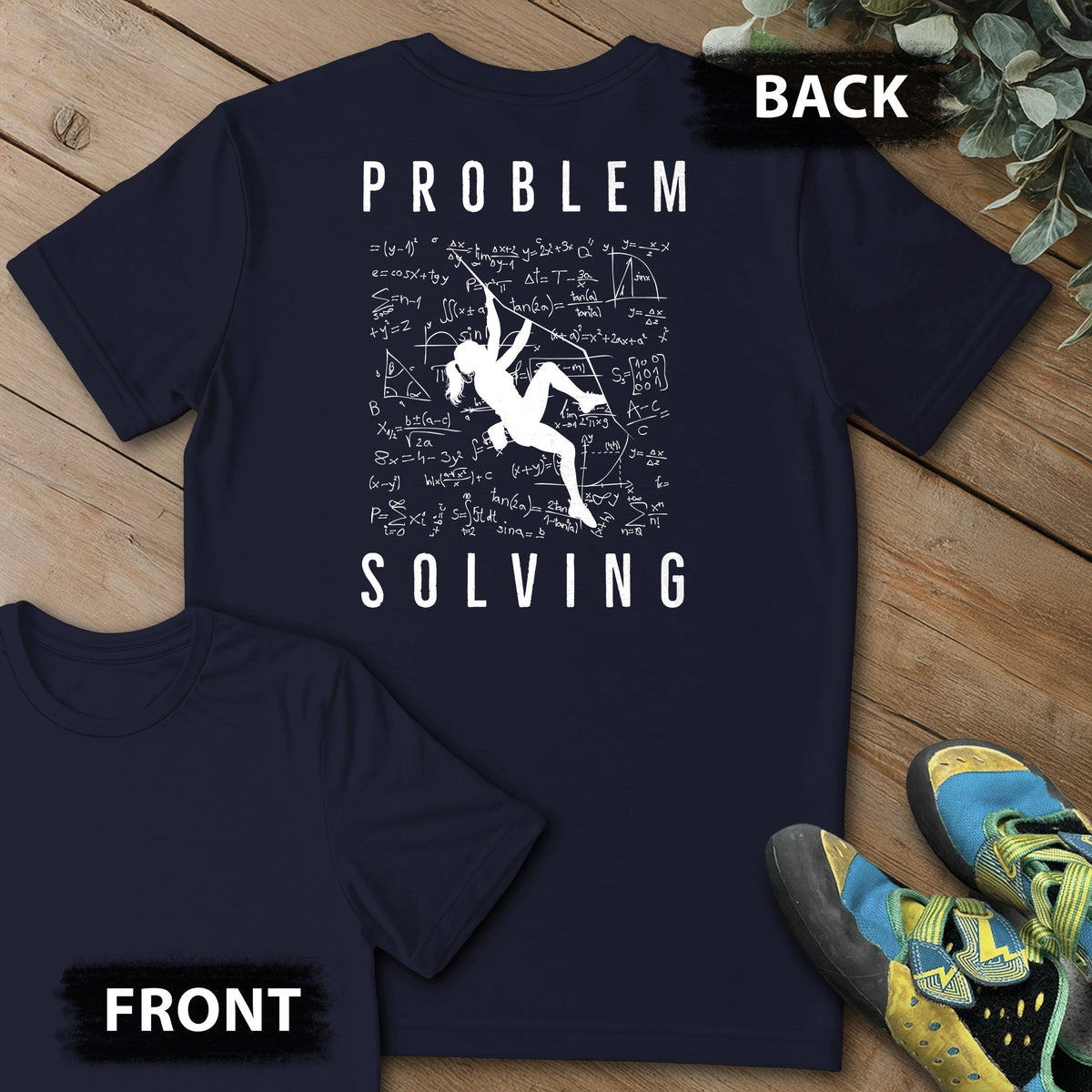 Problem Solving Girl Crusher Backprint Tee in Navy — flat lay mockup