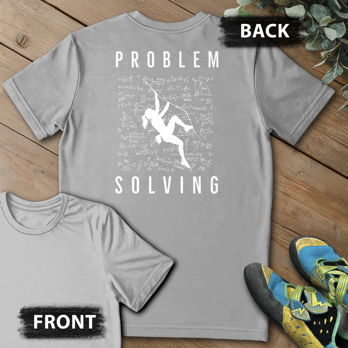 Problem Solving Girl Crusher Backprint Tee in Sport Grey — flat lay mockup