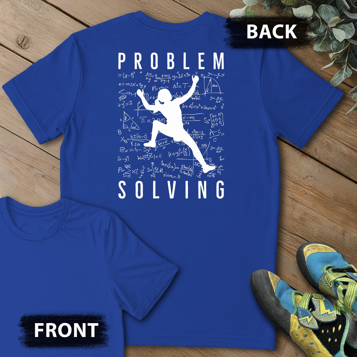 Problem Solving Leg Up Backprint Tee in Royal — flat lay mockup