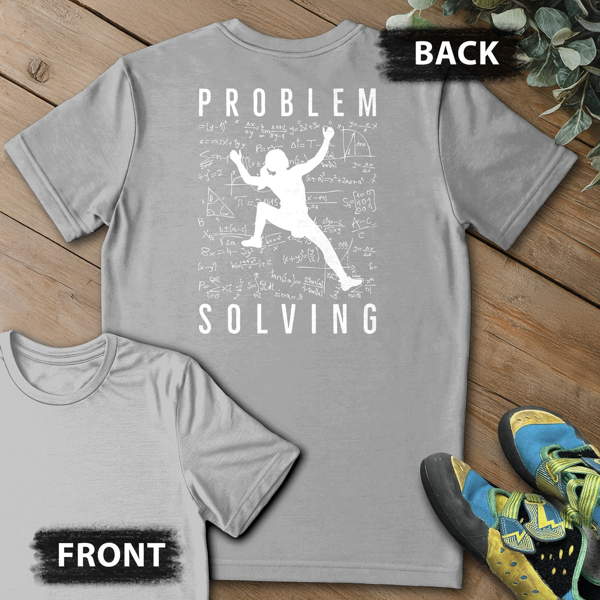 Problem Solving Leg Up Backprint Tee in Sport Grey — flat lay mockup