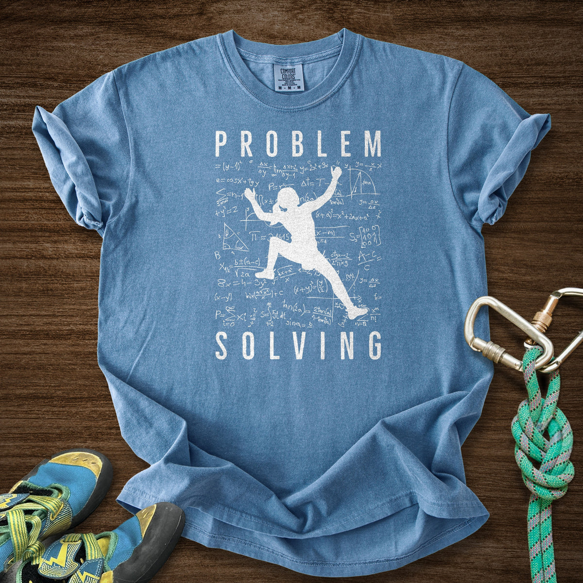 Problem Solving Leg Up Premium in Blue Jean — flat lay mockup