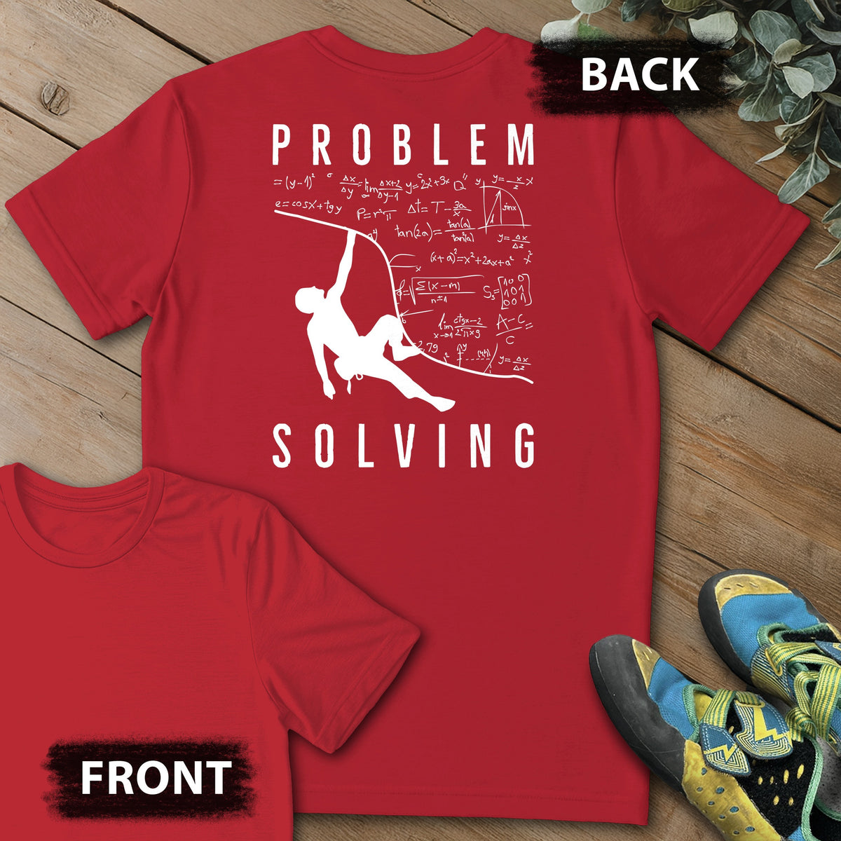 Problem Solving Overhang Backprint Tee in Red — flat lay mockup