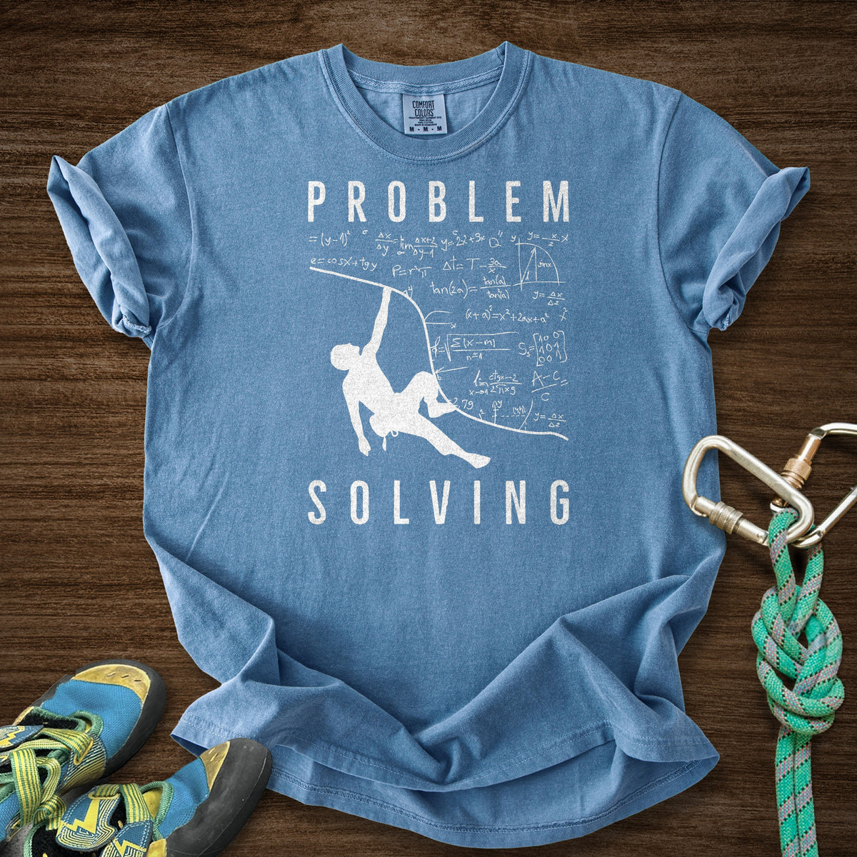 Problem Solving Overhang Premium in Blue Jean — flat lay mockup