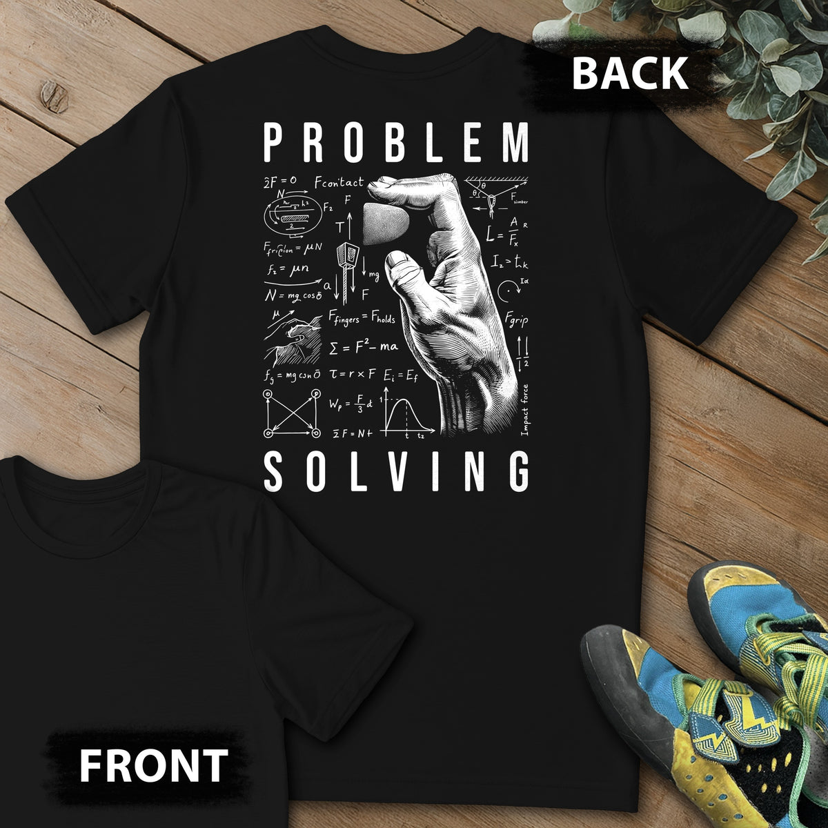 PS Equations Side Crimp Backprint Tee in Black — flat lay mockup