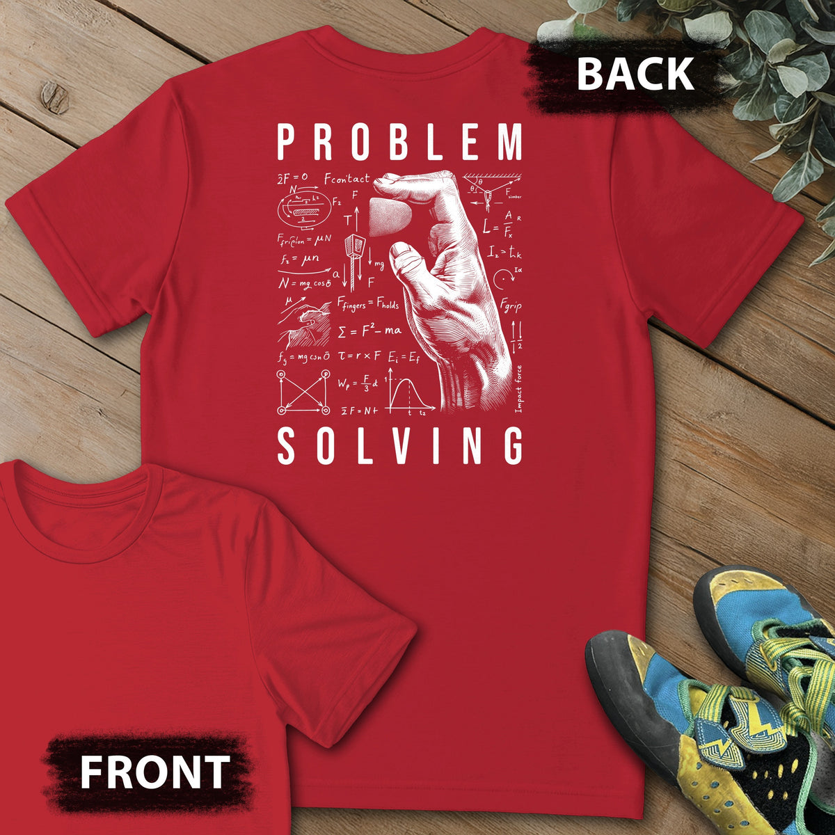 PS Equations Side Crimp Backprint Tee in Red — flat lay mockup